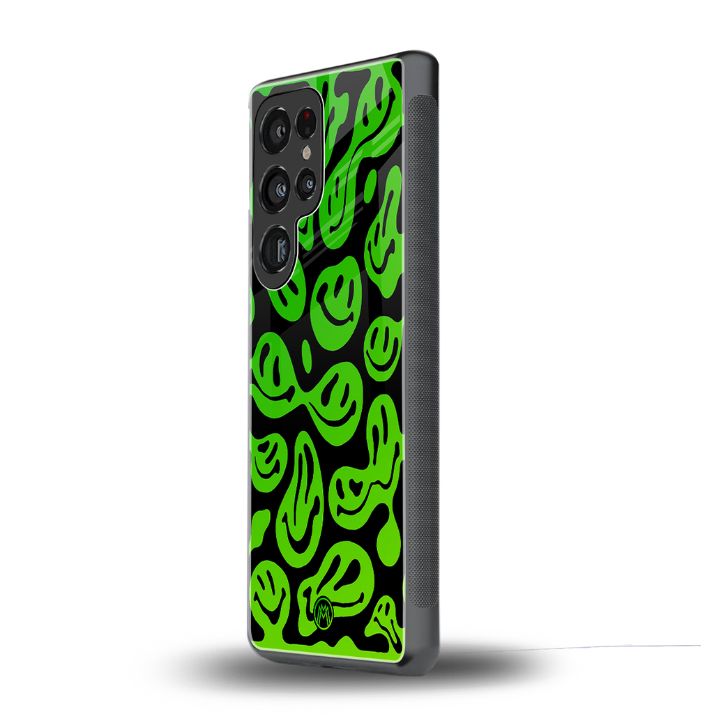 acid smiles neon green back phone cover | glass case for samsung galaxy s25 ultra