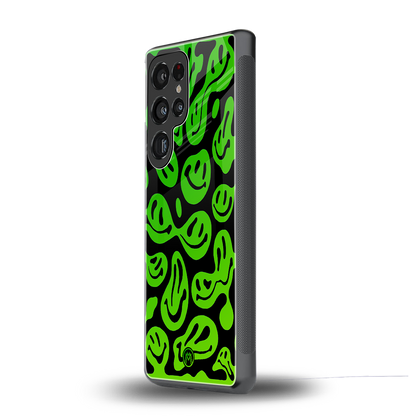 acid smiles neon green back phone cover | glass case for samsung galaxy s25 ultra