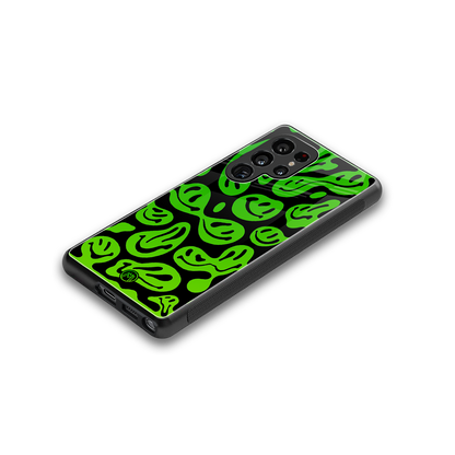 acid smiles neon green back phone cover | glass case for samsung galaxy s25 ultra