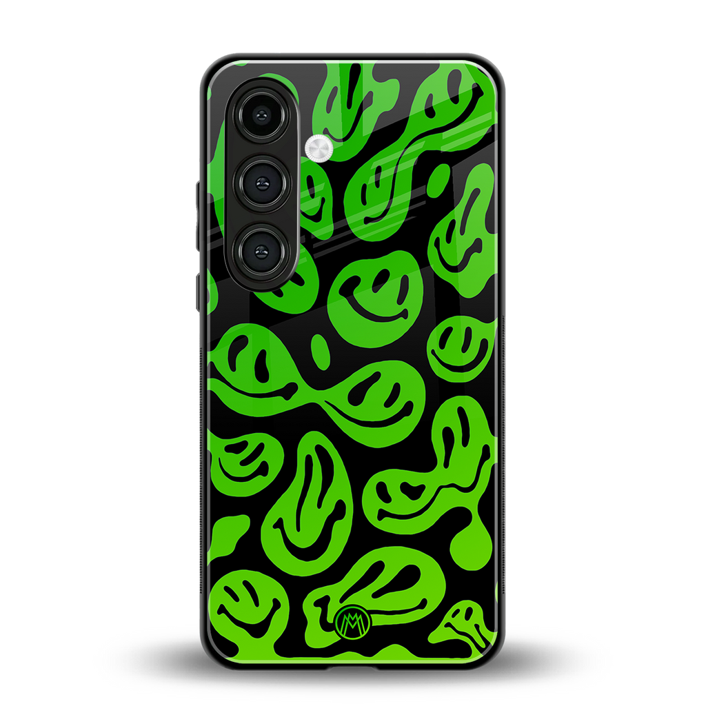 acid smiles neon green back phone cover | glass case for samsung galaxy s24