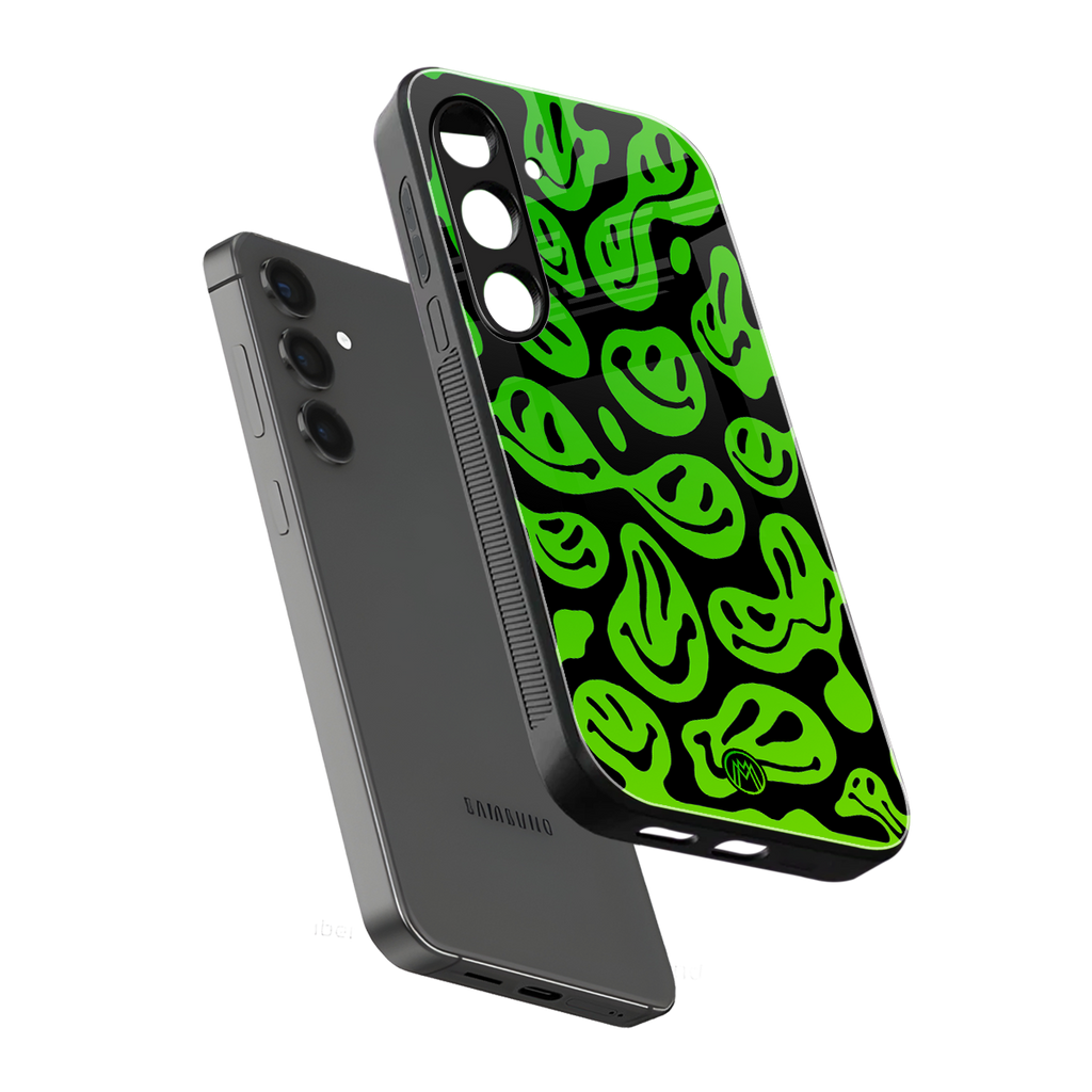 acid smiles neon green back phone cover | glass case for samsung galaxy s23