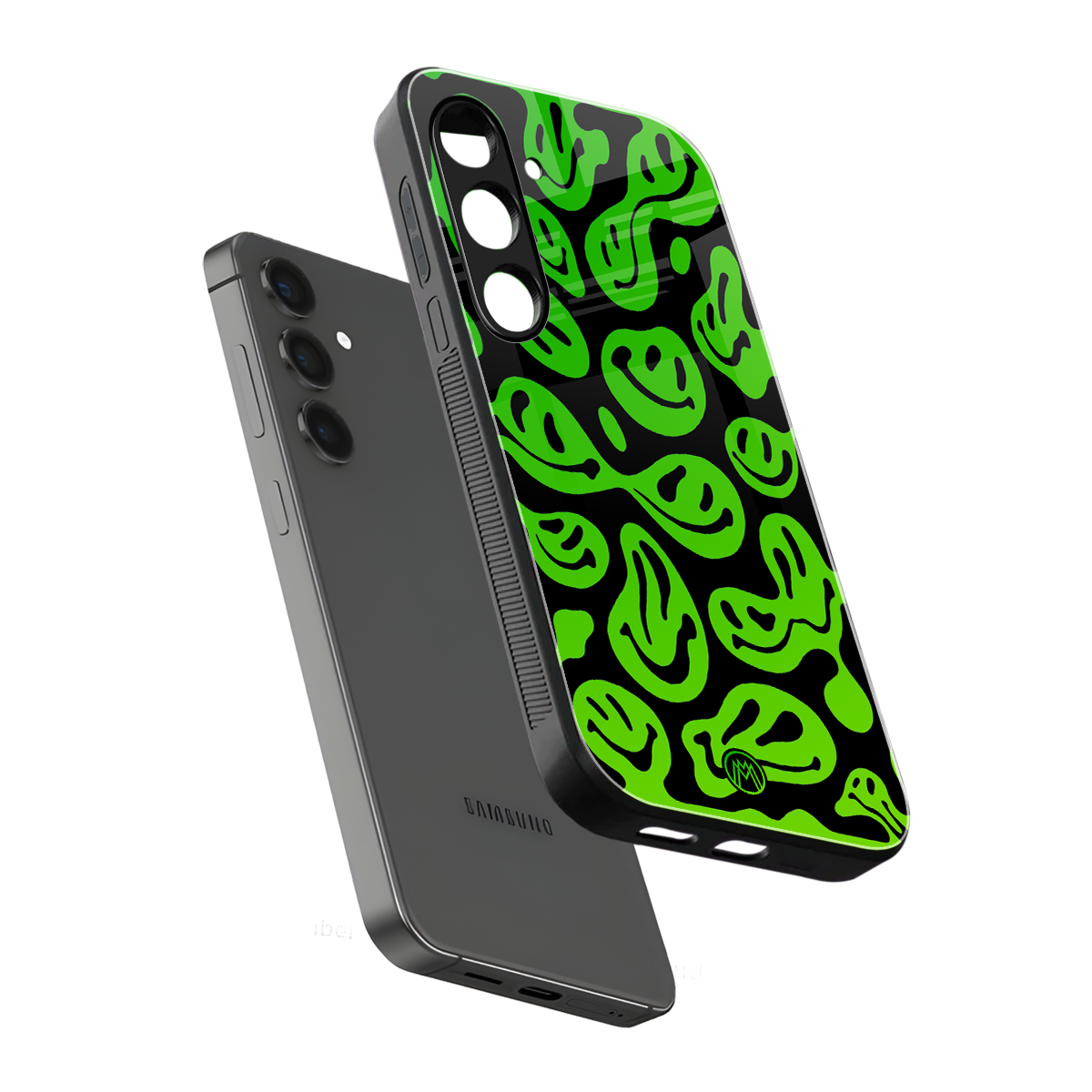 acid smiles neon green back phone cover | glass case for samsung galaxy s23