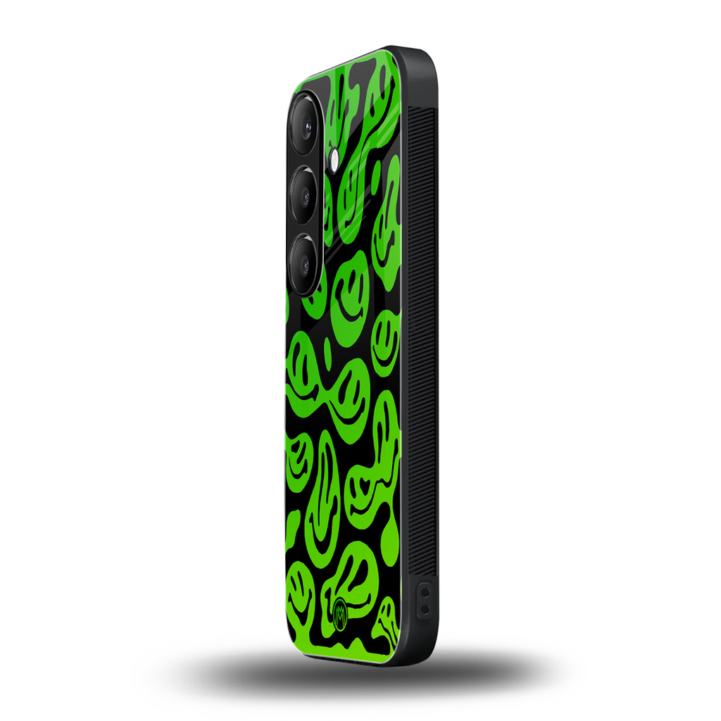 acid smiles neon green back phone cover | glass case for samsung galaxy s25