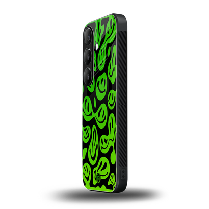 acid smiles neon green back phone cover | glass case for samsung galaxy s24 fe