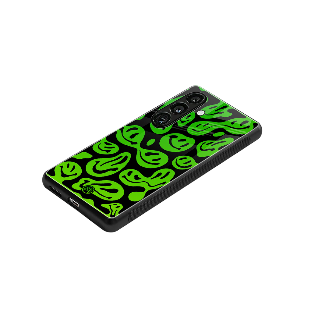 acid smiles neon green back phone cover | glass case for samsung galaxy s24 fe