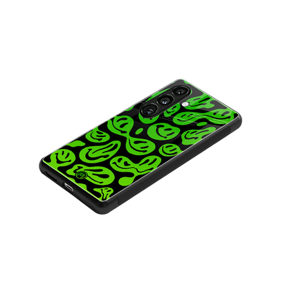 acid smiles neon green back phone cover | glass case for samsung galaxy s24 fe
