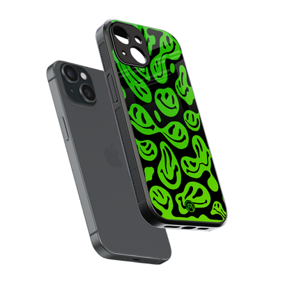 acid smiles neon green back phone cover | glass case for iphone 14