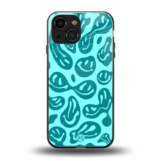 acid smiles turquoise edition back phone cover | glass case for iphone 13 mini