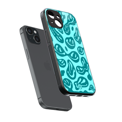 acid smiles turquoise edition back phone cover | glass case for iphone 13 mini
