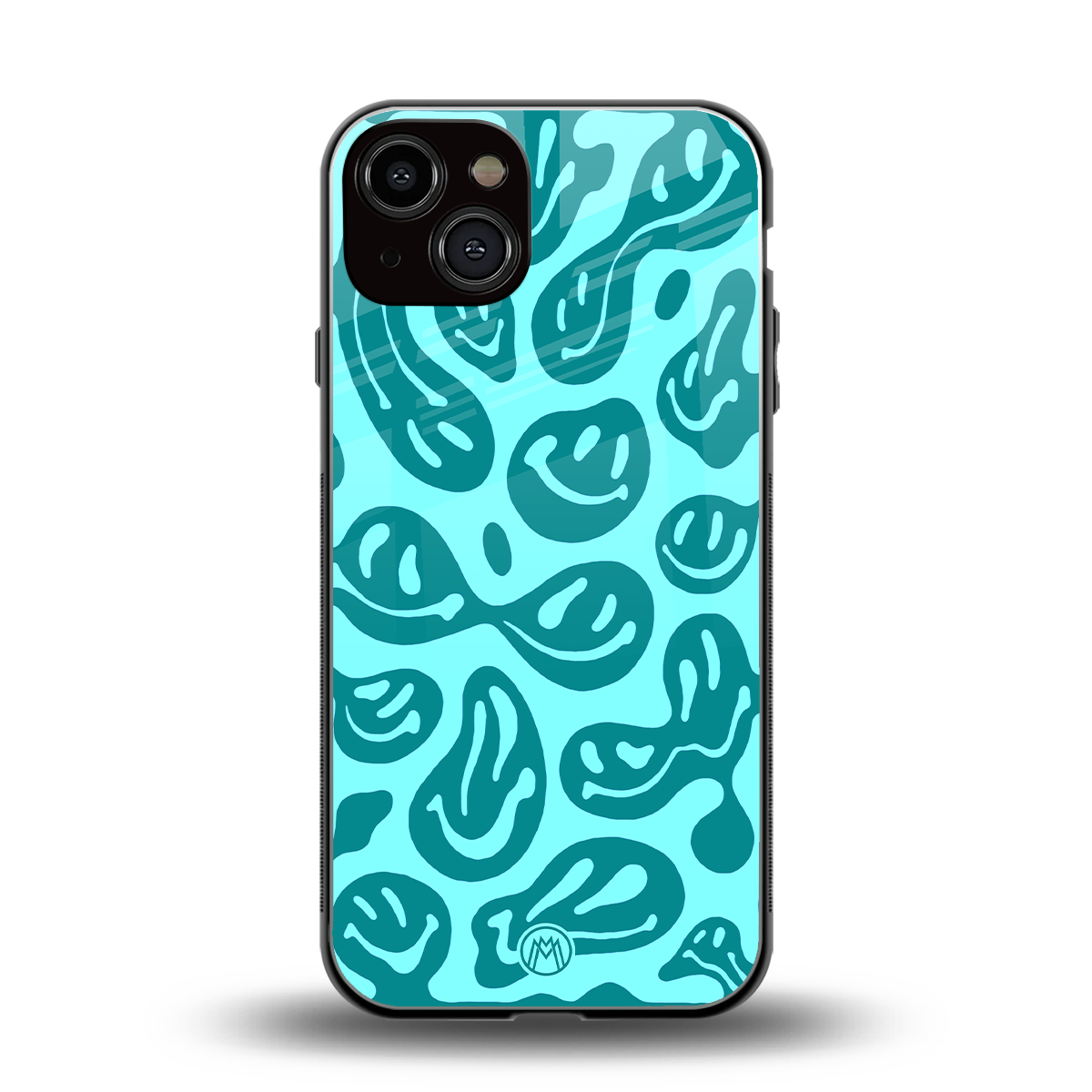 acid smiles turquoise edition back phone cover | glass case for iphone 13