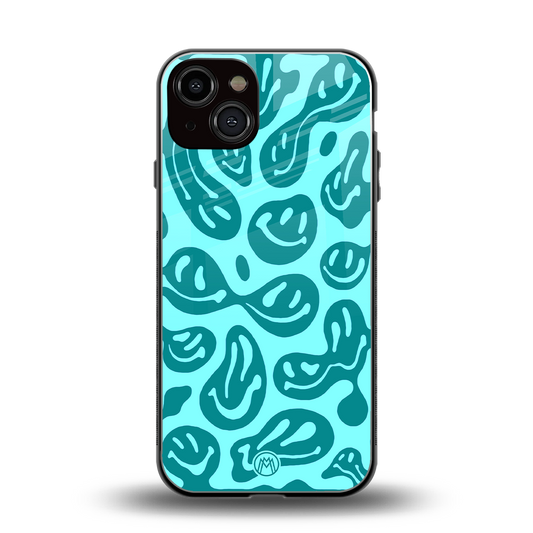 acid smiles turquoise edition back phone cover | glass case for iphone 13