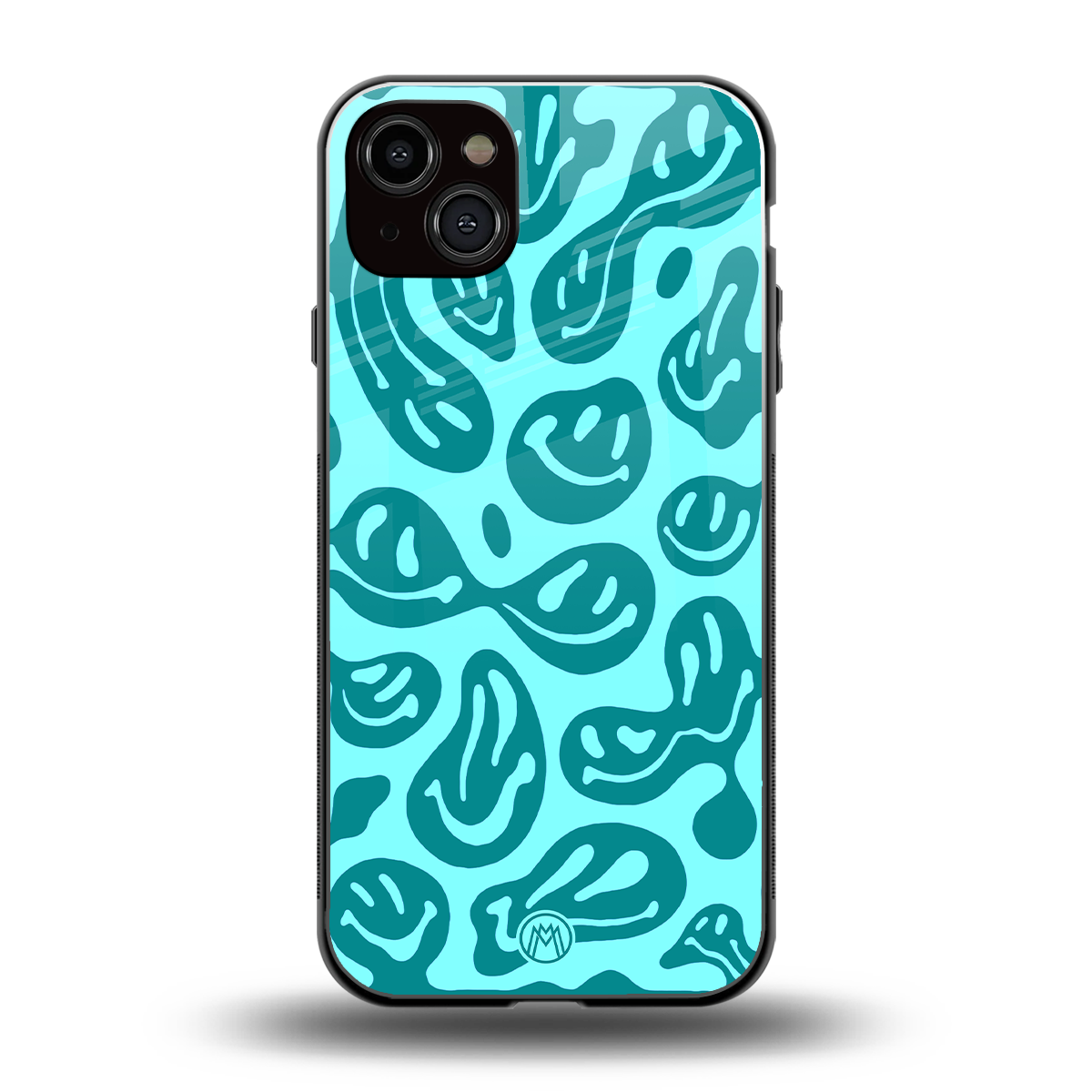 acid smiles turquoise edition back phone cover | glass case for iphone 15 plus