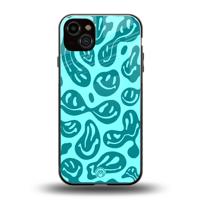acid smiles turquoise edition back phone cover | glass case for iphone 15 plus