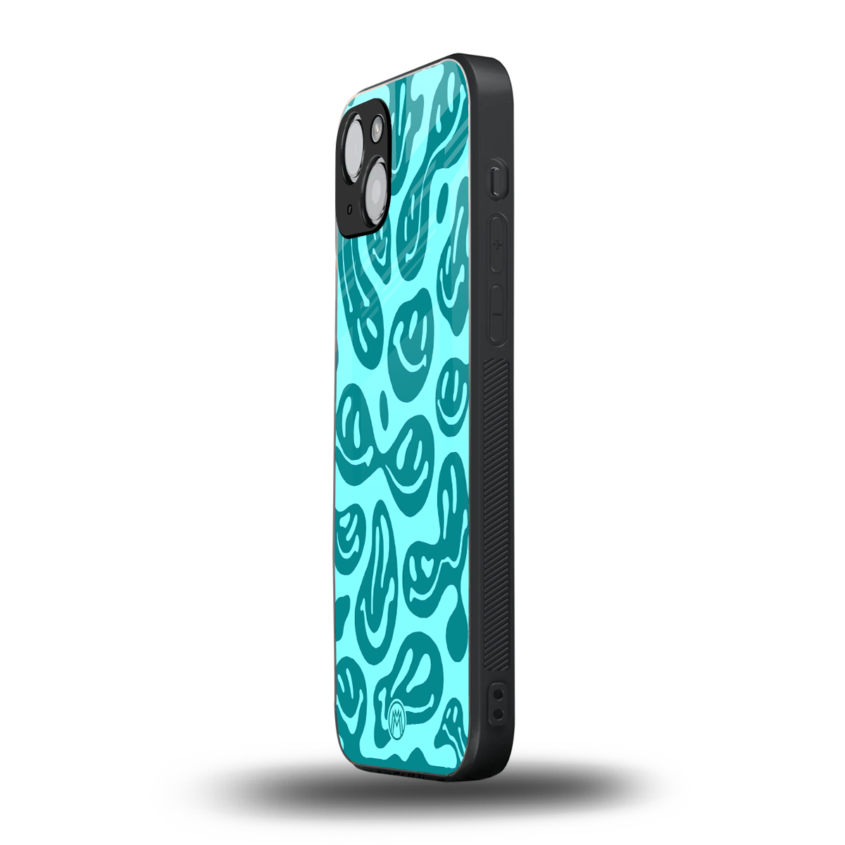 acid smiles turquoise edition back phone cover | glass case for iphone 15 plus