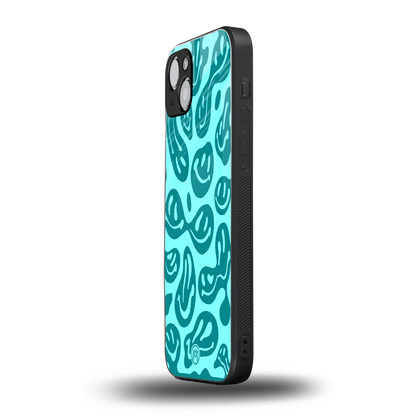 acid smiles turquoise edition back phone cover | glass case for iphone 15 plus