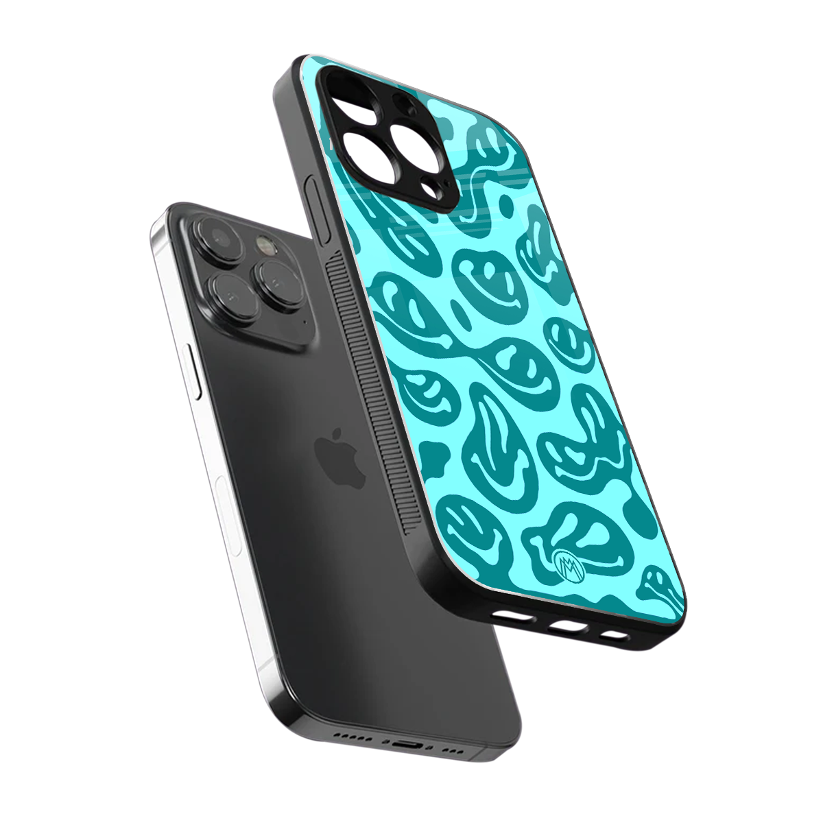 acid smiles turquoise edition back phone cover | glass case for iphone 15 pro max