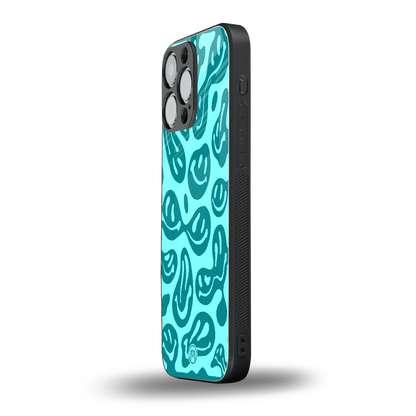 acid smiles turquoise edition back phone cover | glass case for iphone 15 pro max