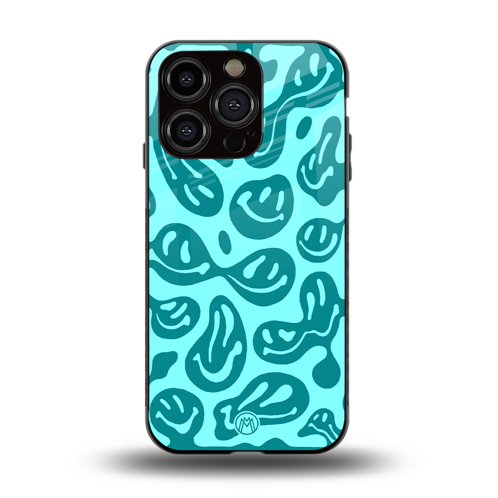 acid smiles turquoise edition back phone cover | glass case for iphone 15 pro