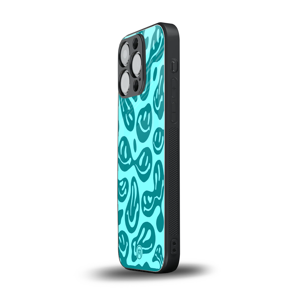 acid smiles turquoise edition back phone cover | glass case for iphone 15 pro