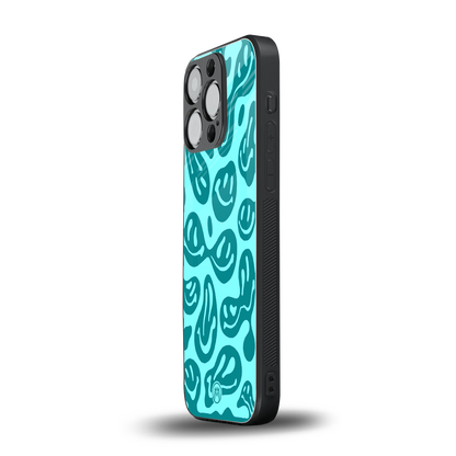 acid smiles turquoise edition back phone cover | glass case for iphone 15 pro