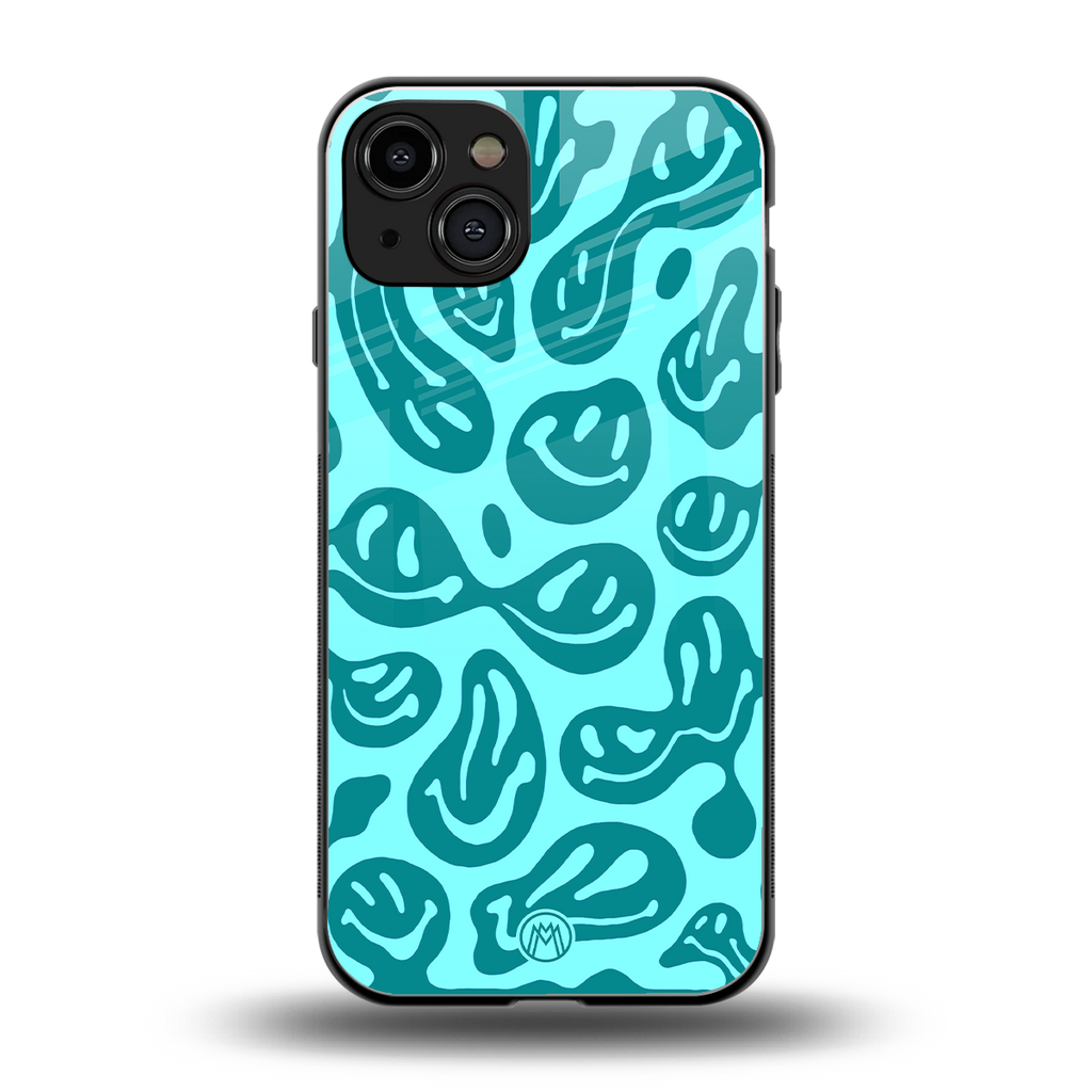 acid smiles turquoise edition back phone cover | glass case for iphone 14