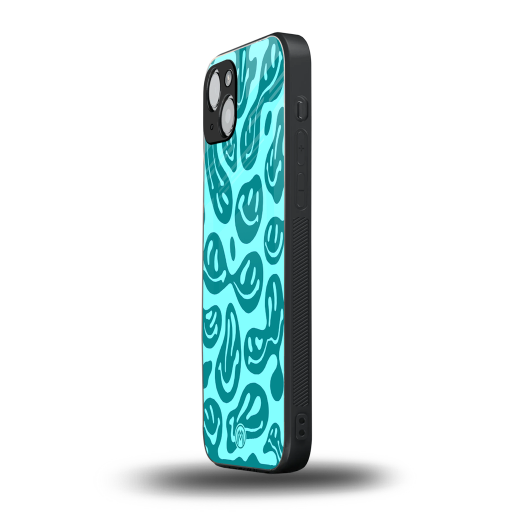 acid smiles turquoise edition back phone cover | glass case for iphone 14