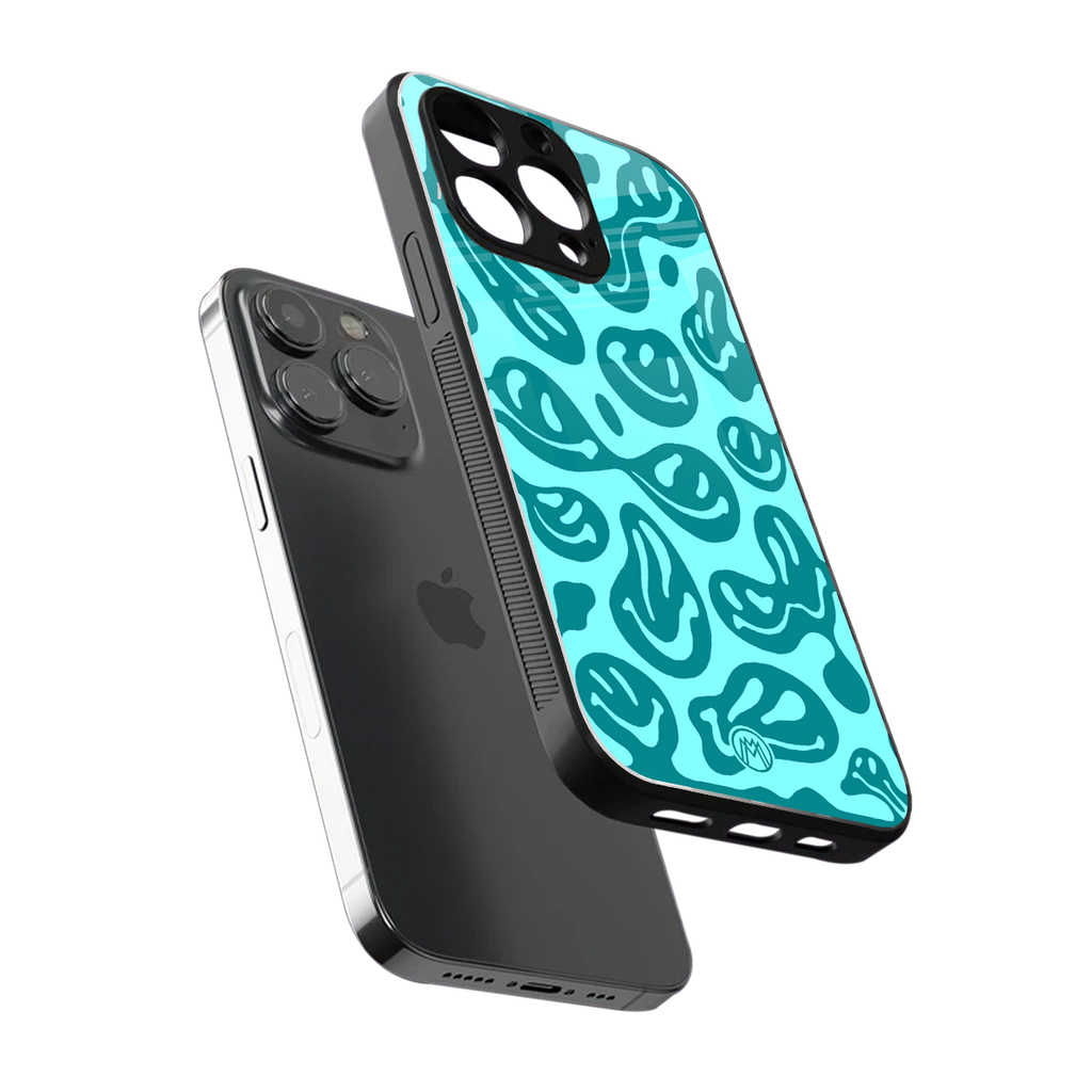 acid smiles turquoise edition back phone cover | glass case for iphone 15 pro