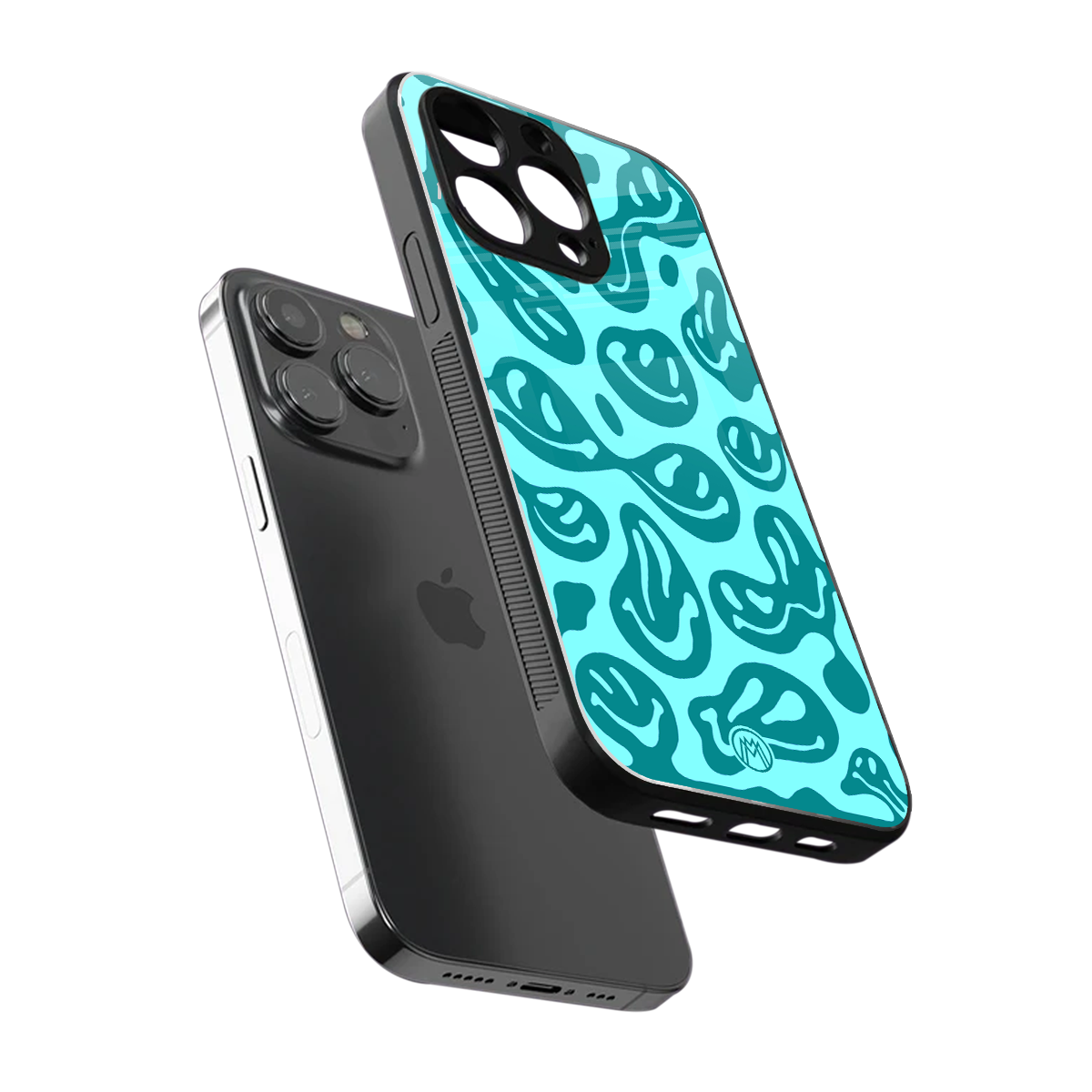 acid smiles turquoise edition back phone cover | glass case for iphone 15 pro