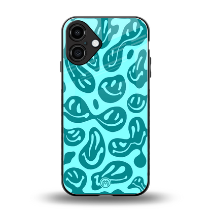 acid smiles turquoise edition back phone cover | glass case for iphone 16 plus
