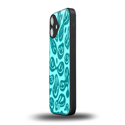 acid smiles turquoise edition back phone cover | glass case for iphone 16 plus