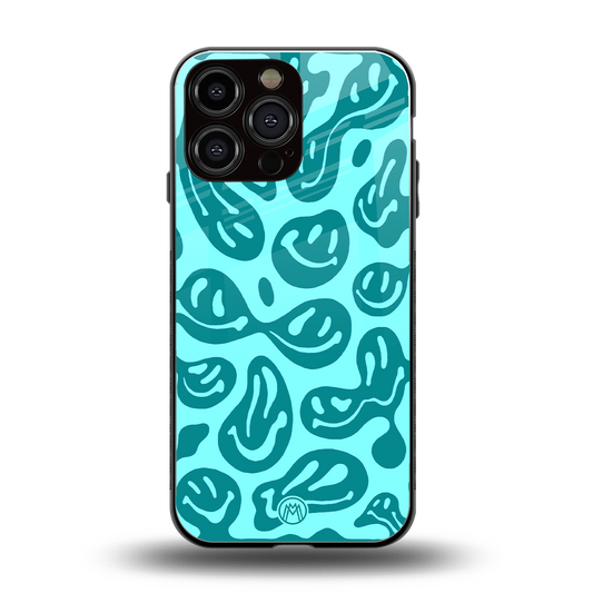 acid smiles turquoise edition back phone cover | glass case for iphone 16 pro max