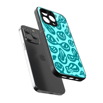 acid smiles turquoise edition back phone cover | glass case for iphone 16 pro max