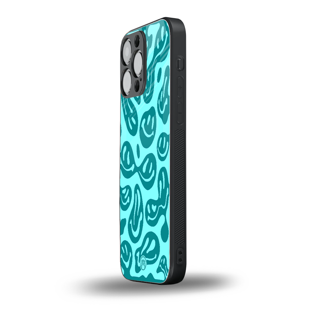 acid smiles turquoise edition back phone cover | glass case for iphone 16 pro max