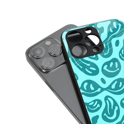 acid smiles turquoise edition back phone cover | glass case for iphone 13 mini