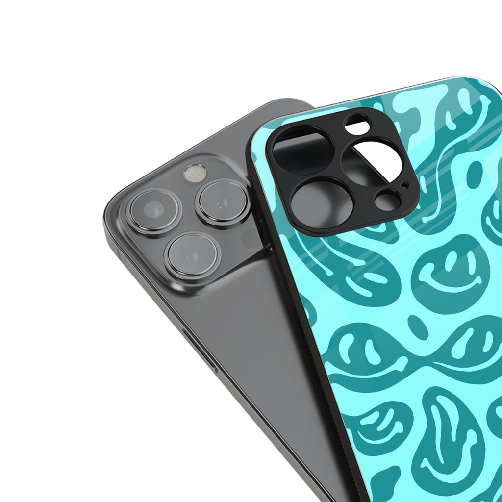 acid smiles turquoise edition back phone cover | glass case for iphone 15 pro