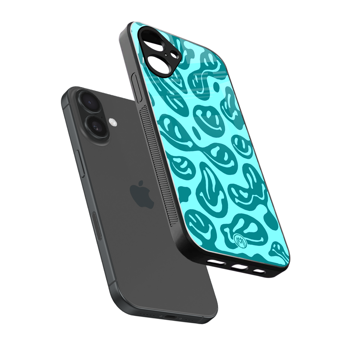 acid smiles turquoise edition back phone cover | glass case for iphone 16