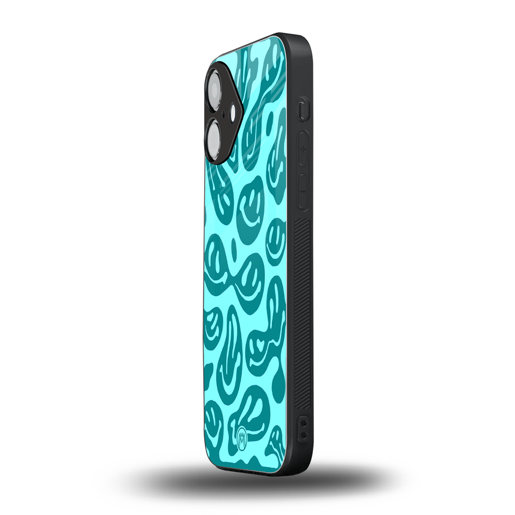 acid smiles turquoise edition back phone cover | glass case for iphone 16