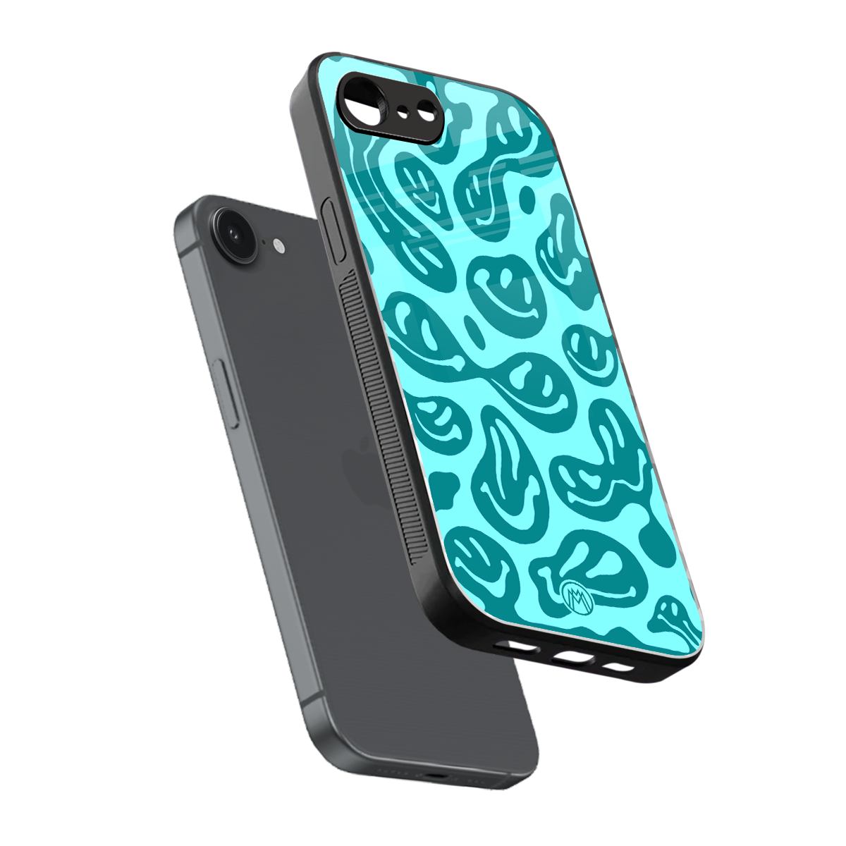 acid smiles turquoise edition back phone cover | glass case for iphone 16e