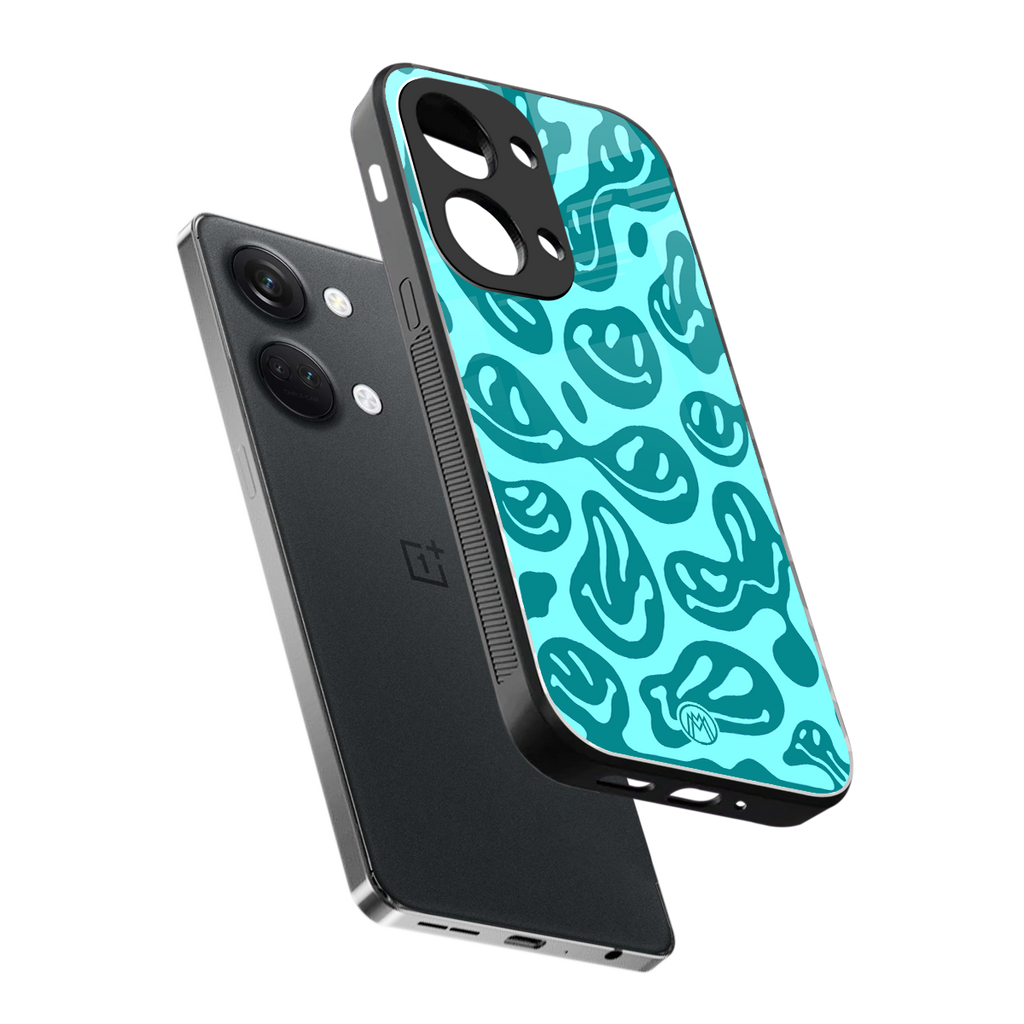 acid smiles turquoise edition back phone cover | glass case for oneplus nord 3