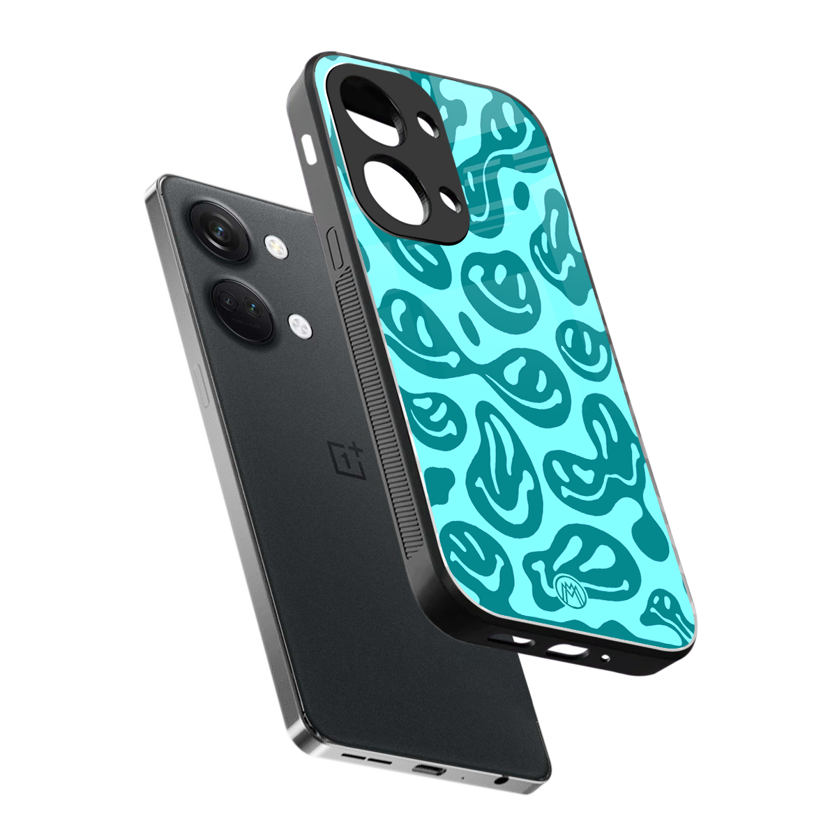 acid smiles turquoise edition back phone cover | glass case for oneplus nord 3