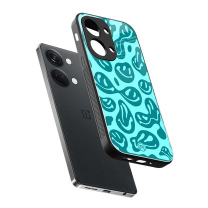 acid smiles turquoise edition back phone cover | glass case for oneplus nord 3