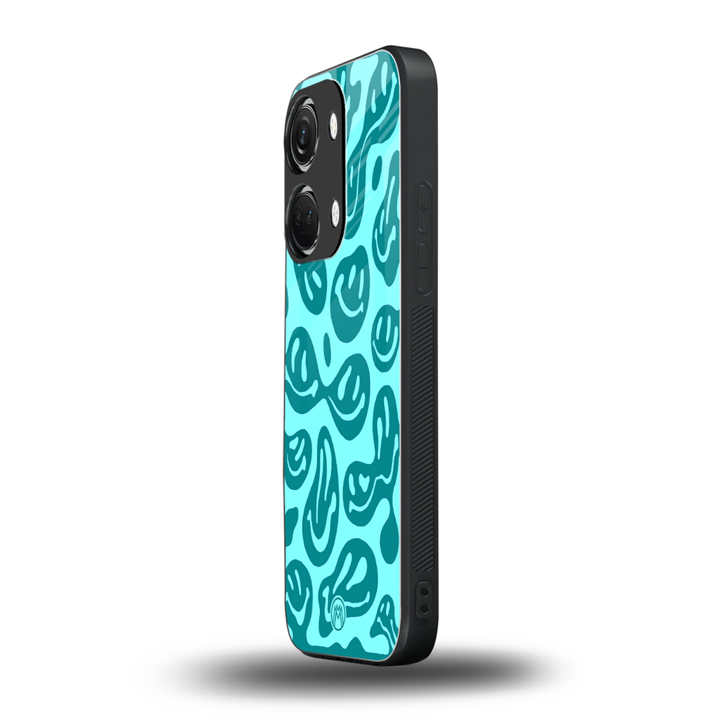 acid smiles turquoise edition back phone cover | glass case for oneplus nord 3