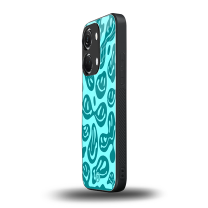 acid smiles turquoise edition back phone cover | glass case for oneplus nord 3