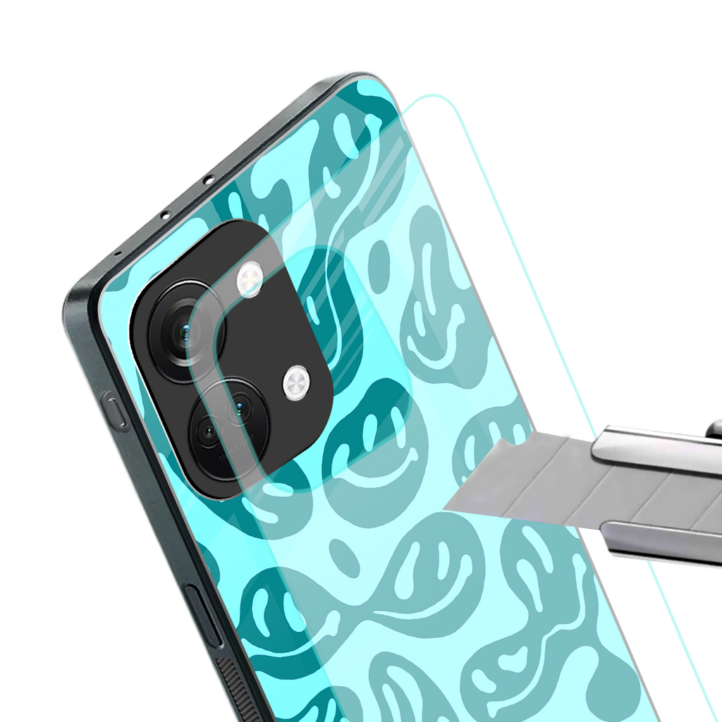 acid smiles turquoise edition back phone cover | glass case for oneplus nord 3