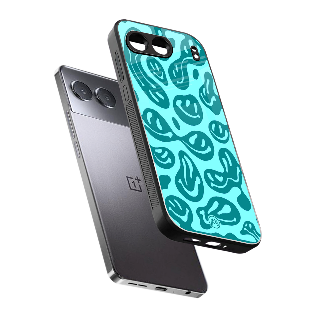 acid smiles turquoise edition back phone cover | glass case for oneplus nord 4