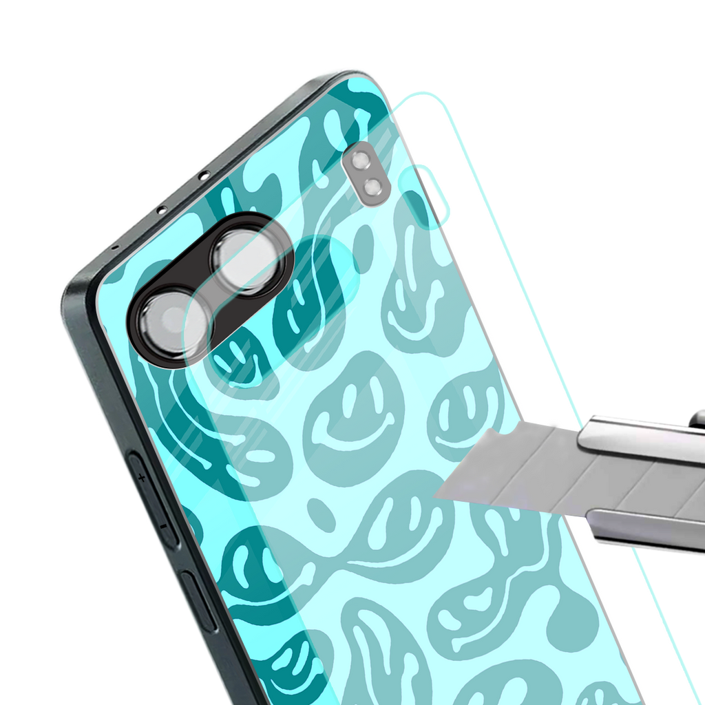 acid smiles turquoise edition back phone cover | glass case for oneplus nord 4