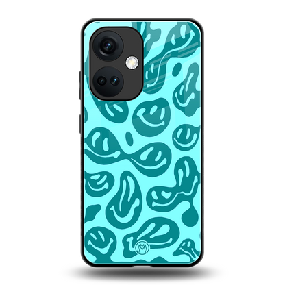 acid smiles turquoise edition back phone cover | glass case for oneplus nord ce 3