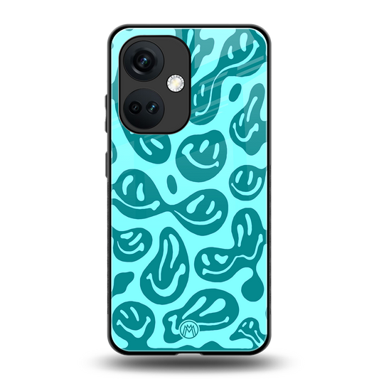 acid smiles turquoise edition back phone cover | glass case for oneplus nord ce 3