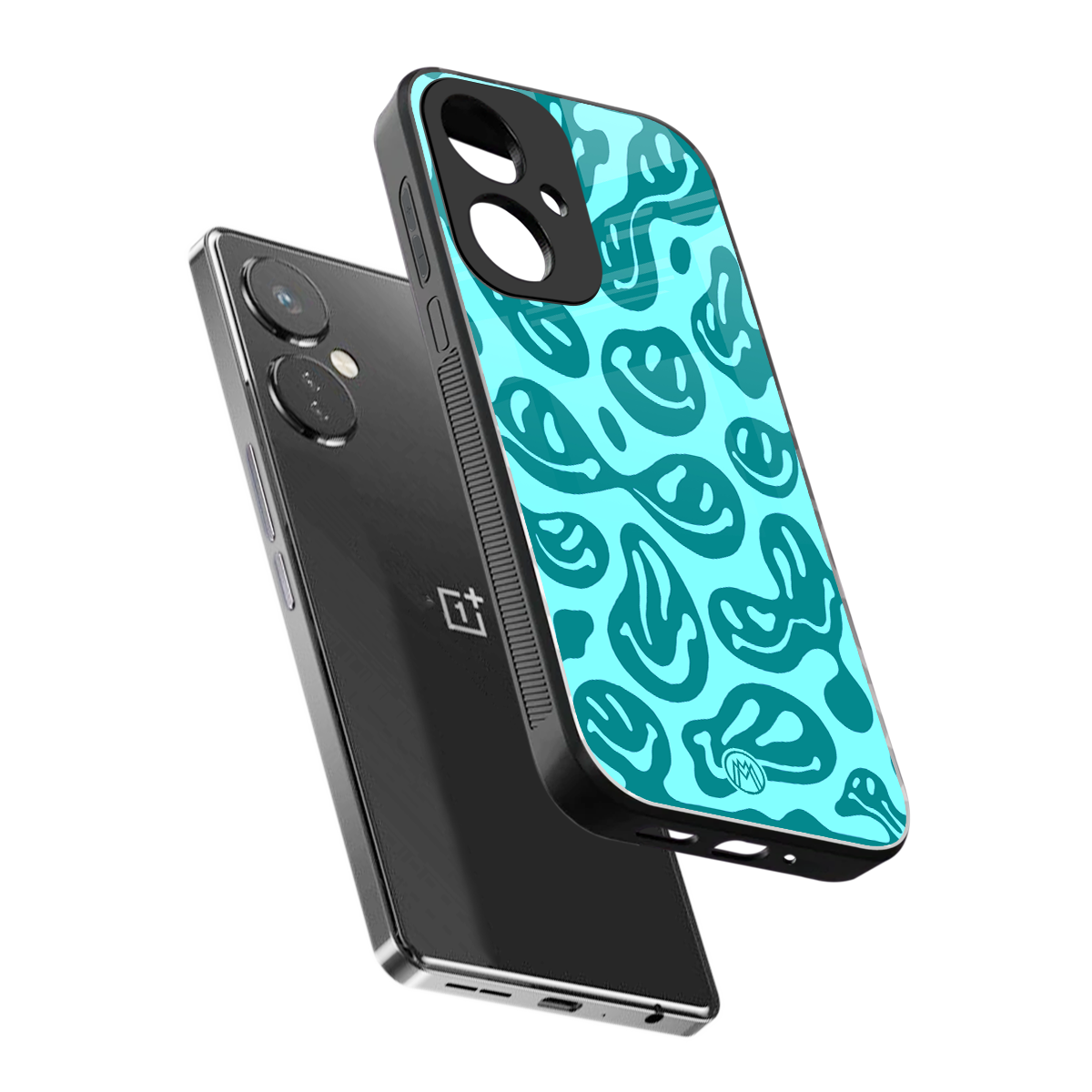 acid smiles turquoise edition back phone cover | glass case for oneplus nord ce 3