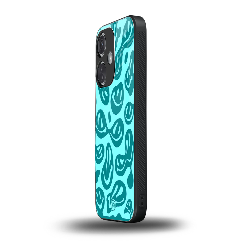 acid smiles turquoise edition back phone cover | glass case for oneplus nord ce 3
